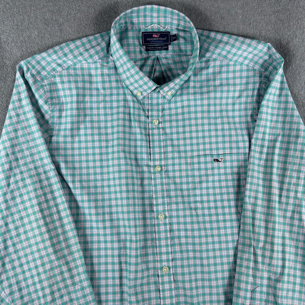 Vineyard Vines Slim Fit Tucker Shirt Mens XXL Green Plaid Button Down